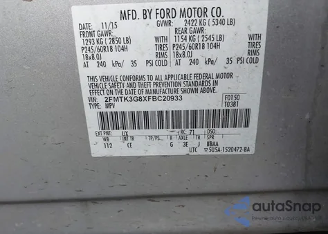 2015 Ford Edge Se from USA, damaged, VIN 2FMTK3G8XFBC20933